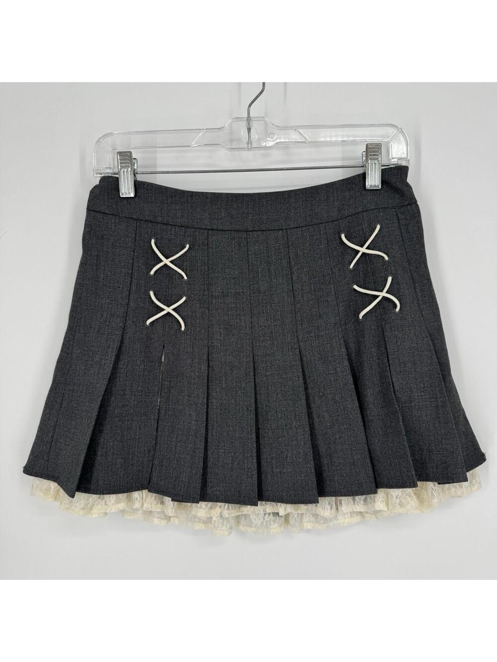 90s y2k inspired mini gray skirt lace coquette goth emo alt 0 schoolgirl preppy